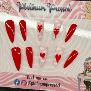 Red and Pink Heart Press-On Nails